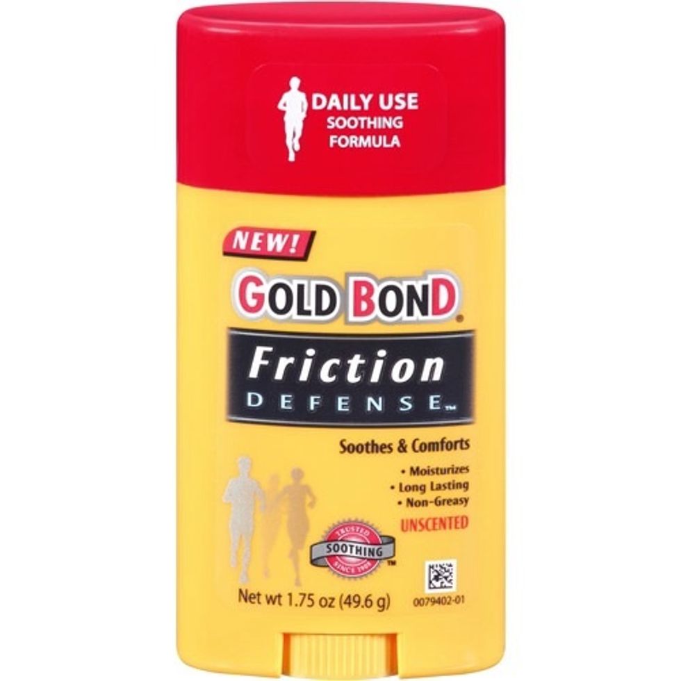 Gold Bond\u00ae Friction Defense works well for lighter friction areas such as arm pits and feet. It isn't greasy and won't stain clothing. It doesn't last the longest, but is around $3-$5 average. \ud83c\udf1f\ud83c\udf1f\ud83c\udf1f
