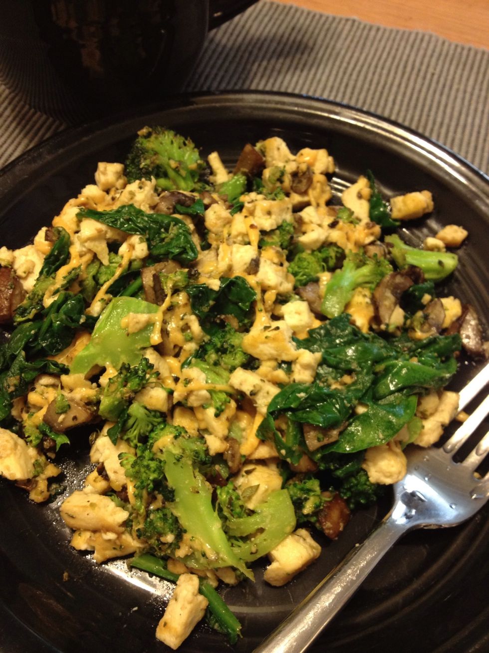 Good morning tofu scramble! All the great taste and without the cholesterol of eggs! Enjoy \ud83d\ude18