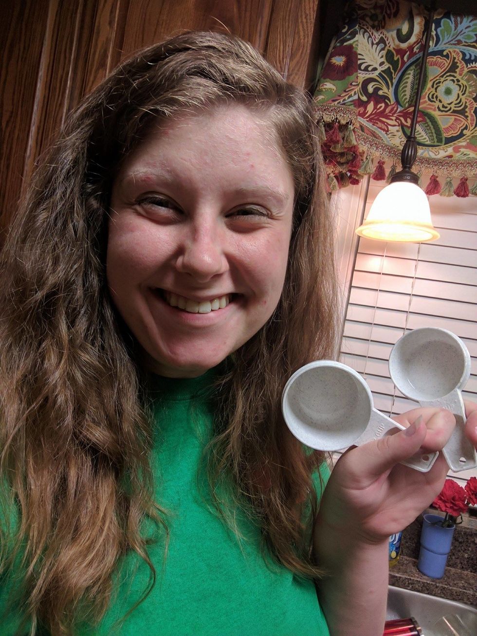 Grab a 1/4 and a 1/2 measuring cup.