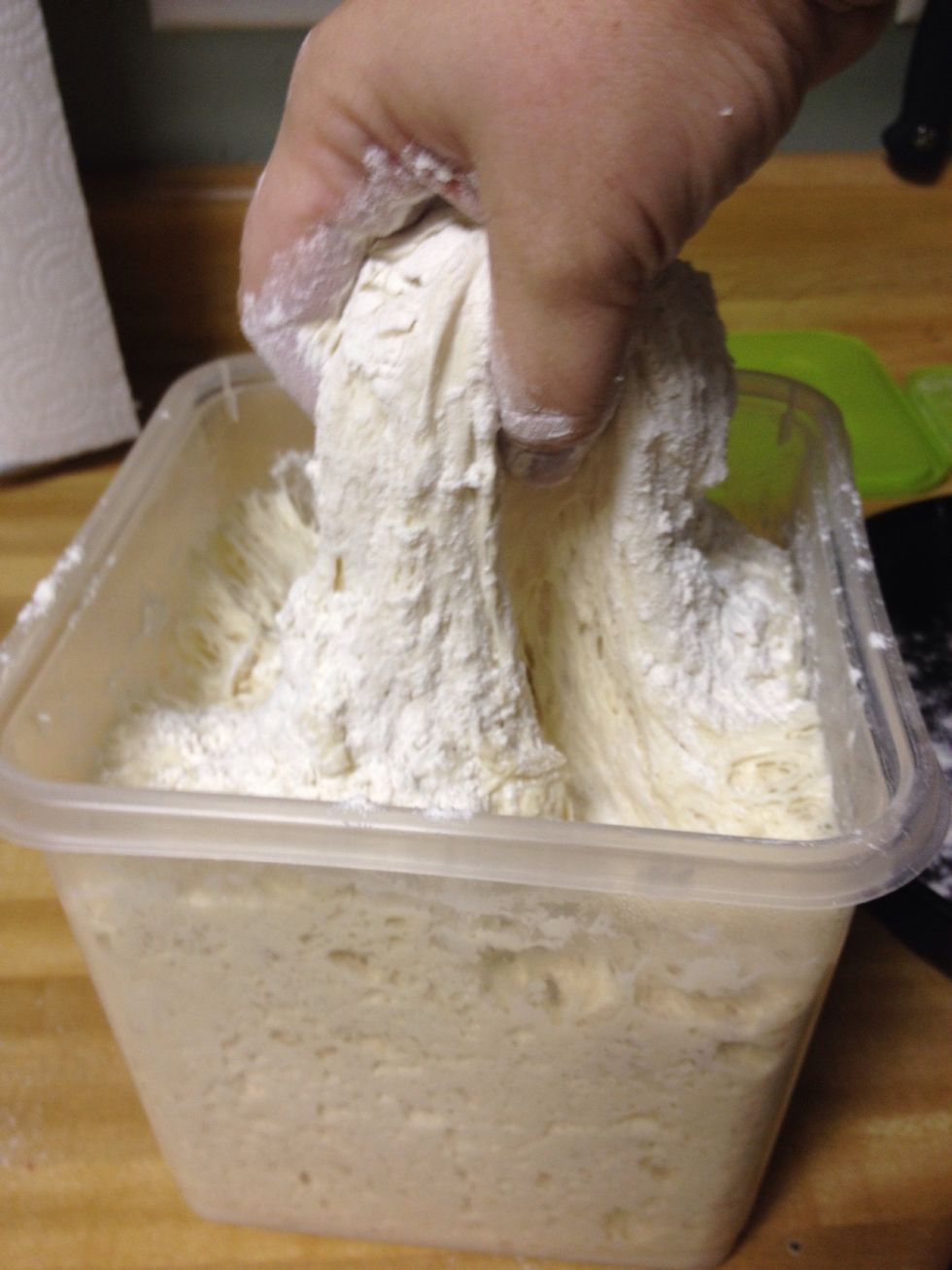 Grab a handful and either cut it or pinch it off. About 1 lb of dough.