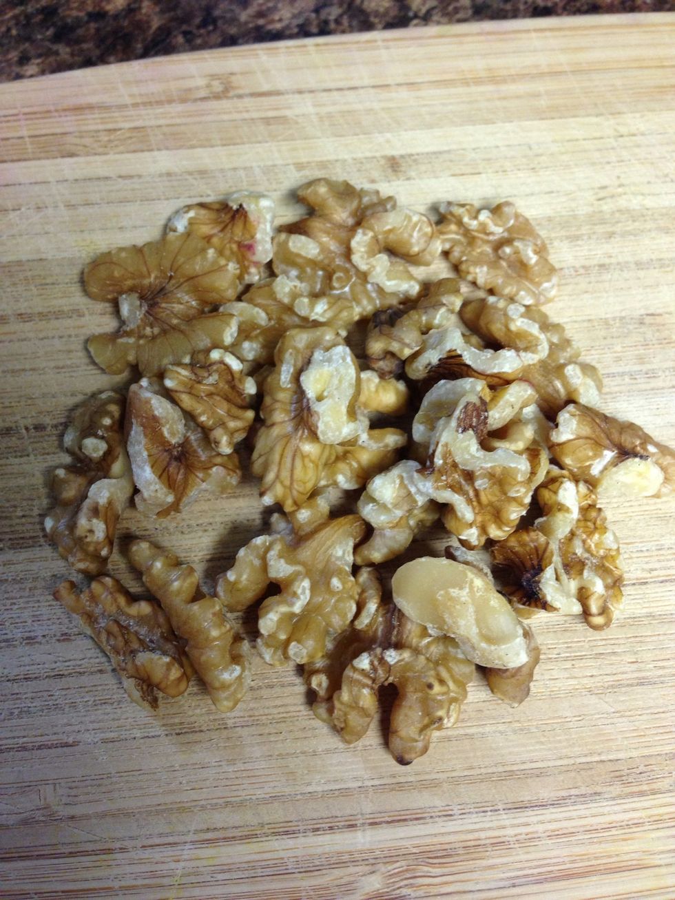 Grab a handful of walnuts and chop away. This will be used to top the muffins with!