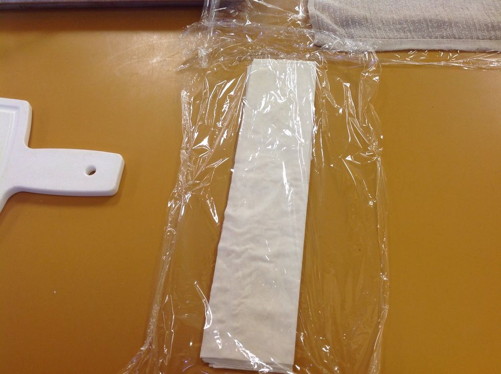 Grab a portion of FILO and lay a piece of plastic wrwrap over top.
