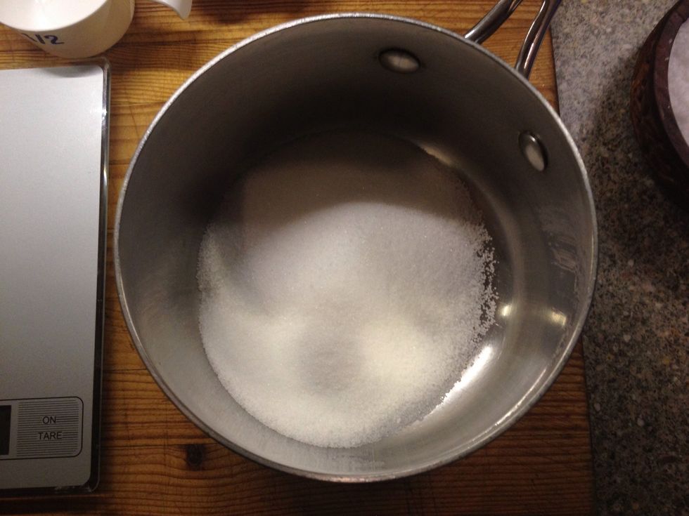 Grab a pot and add 3/4 cup sugar