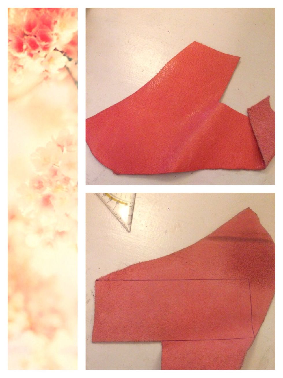 Grab a small piece of leather, turn it upside down and draw a rectangle on the wrong side. Mine is about 6x15cm.