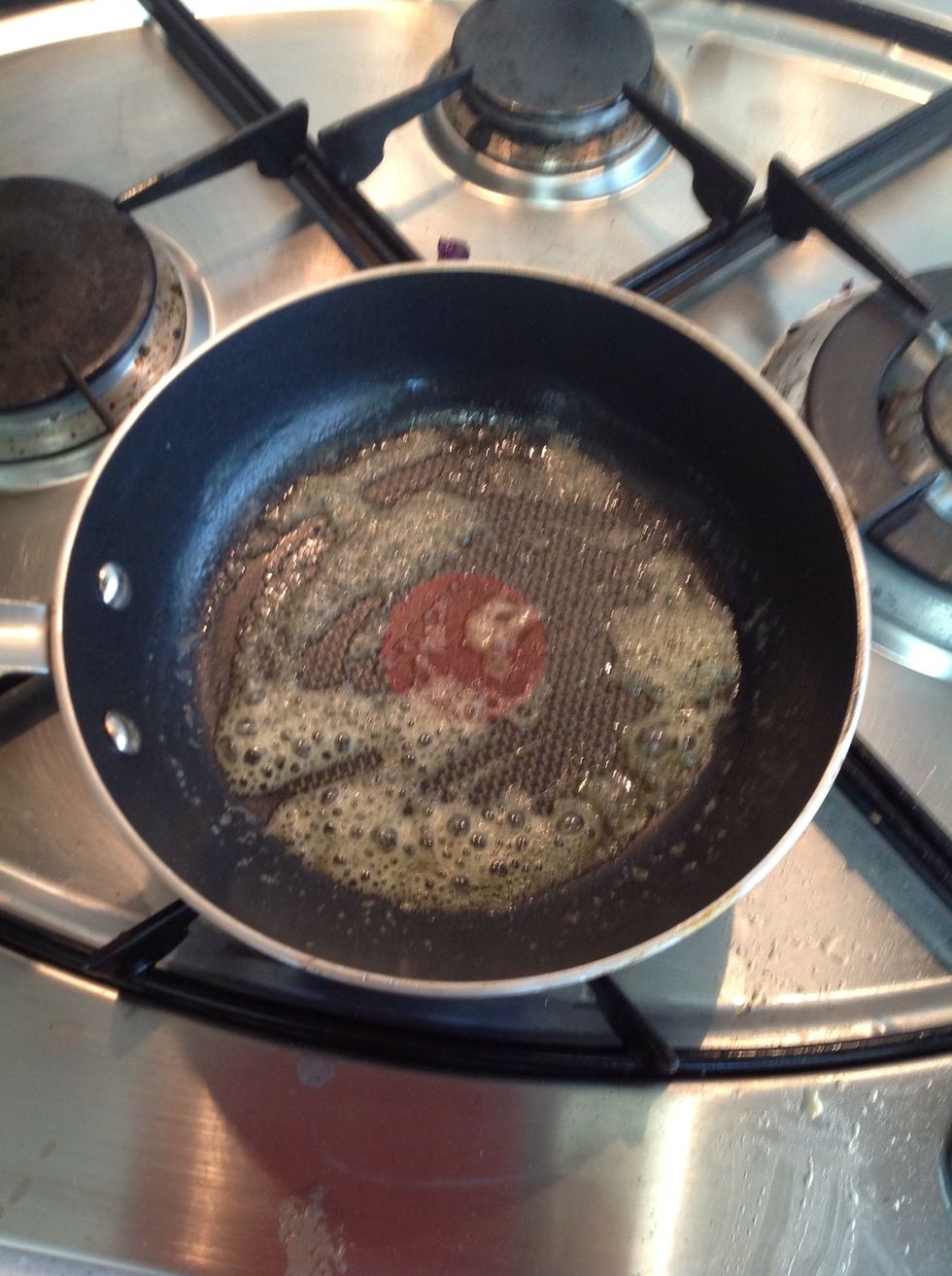 Grab a smaller pan and add 1 teaspoon of I can't believe it's not butter! (I use the Olive oil kind)