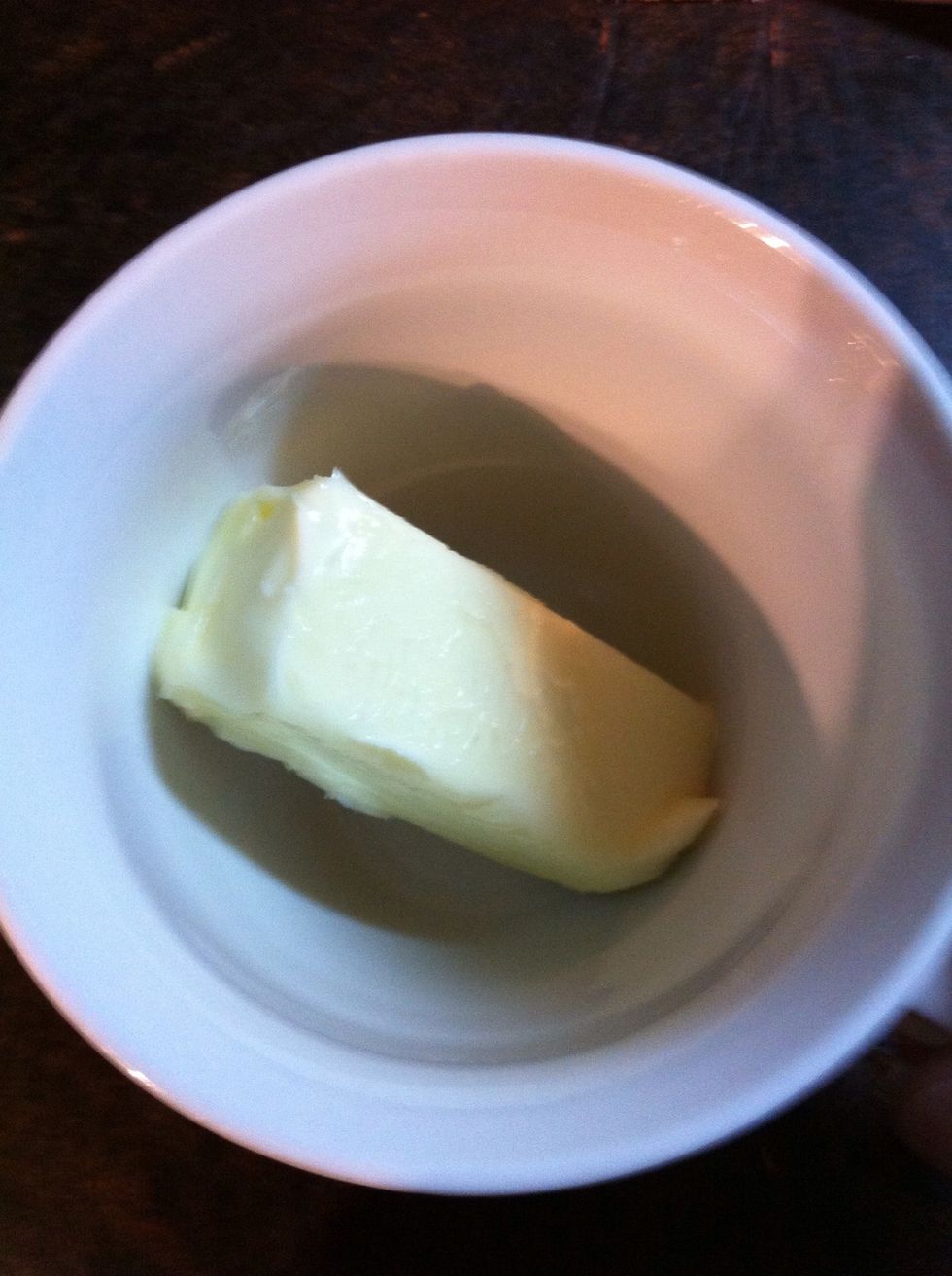 Grab about 1/2 stick of butter, (1/3 cup or 5 Tablespoons or about 2 ounces. )