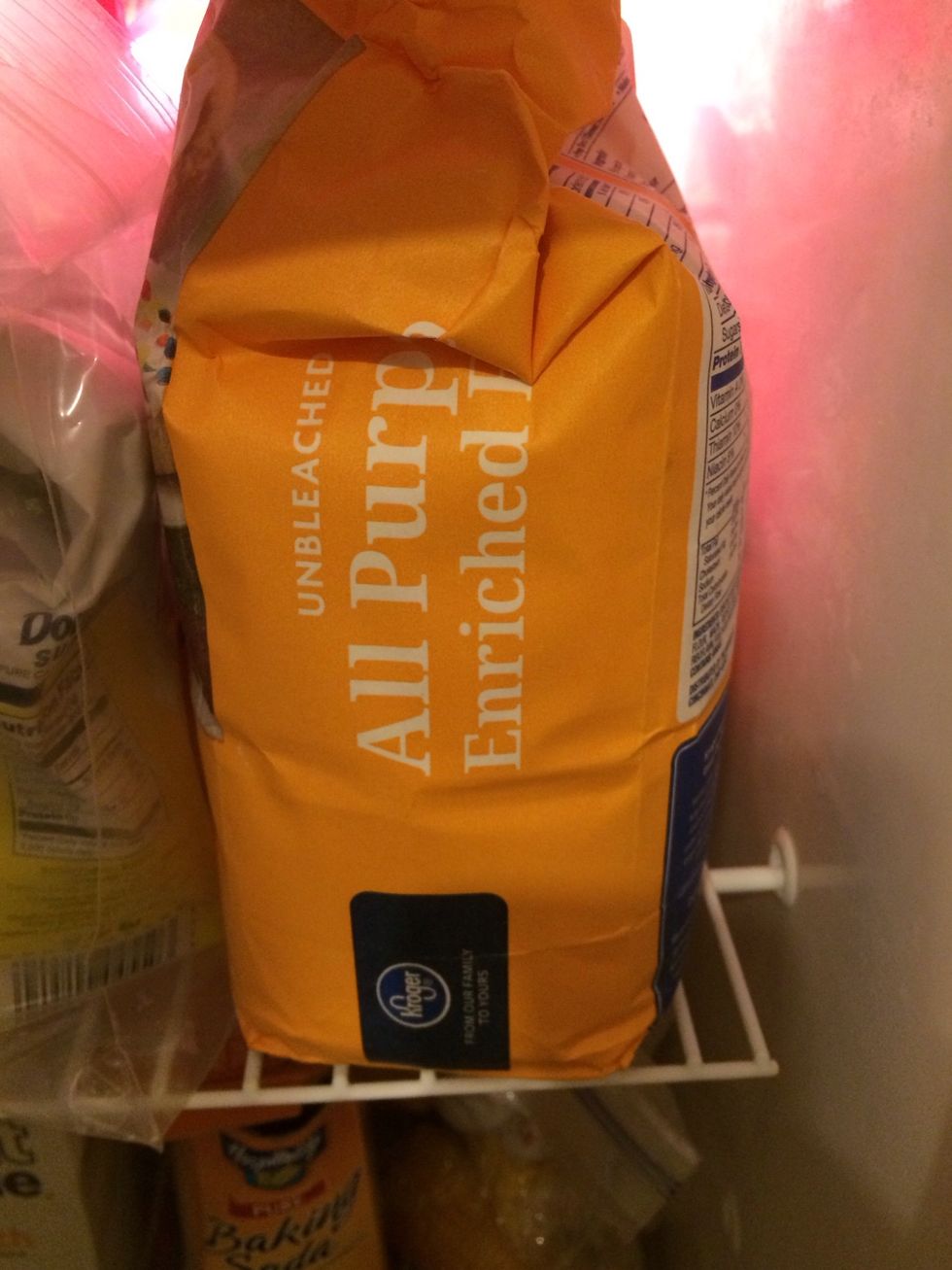 Grab all-purpose flour. I keep mine in the freezer. I buy extra when they are on sale and keep in the deep freeze. I like the unbleached. It cuts down on some of the processing.