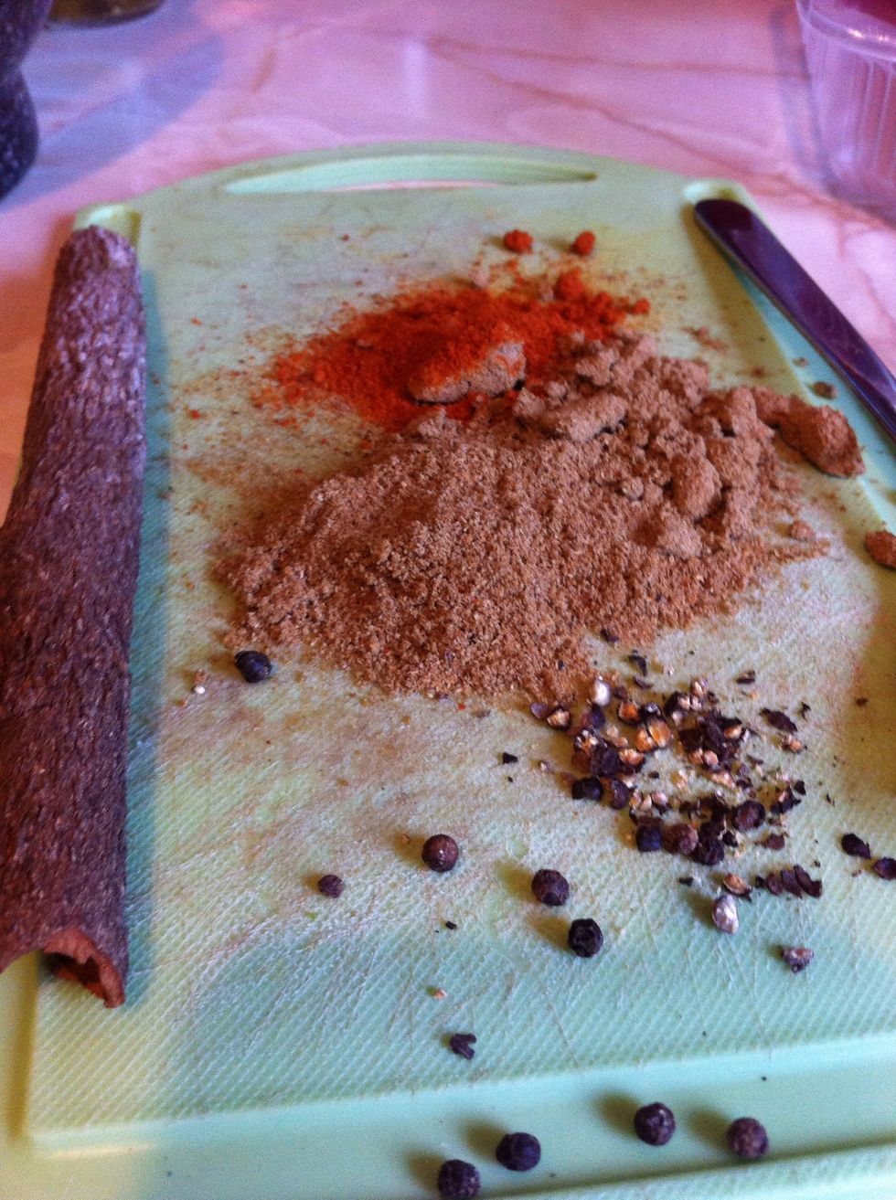 Grab some fround cinnamon, corriander, fennel seeds, some black pepper and chilli powder