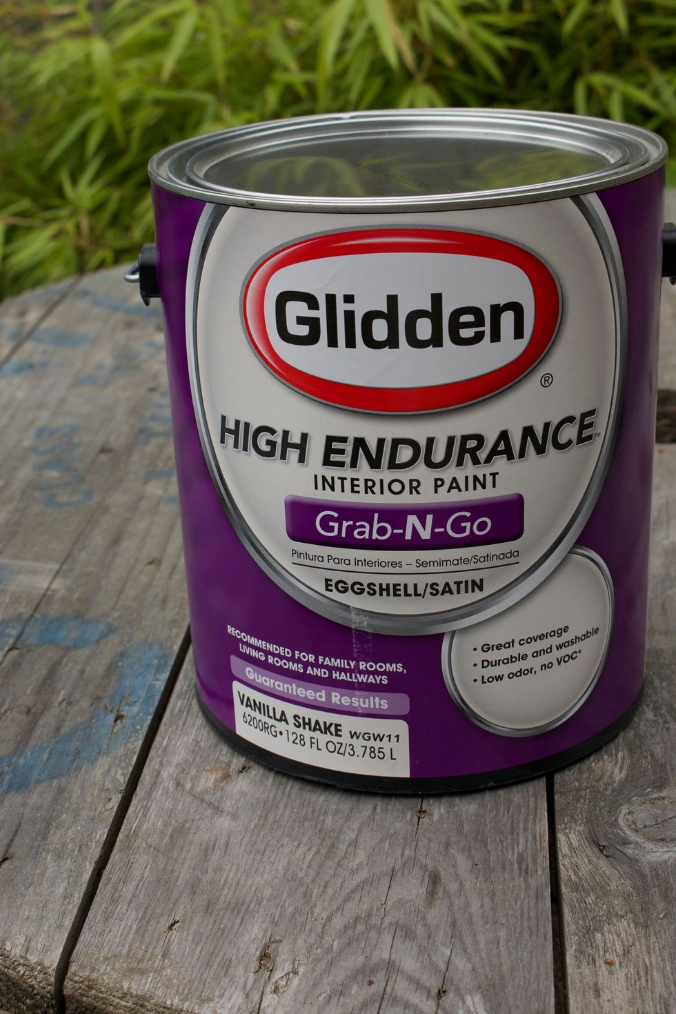 Grab some paint! Glidden has made selecting popular colors easy! Just grab a can from the store shelf (available at Walmart) and go. No mixing or waiting. For this project, we used Vanilla Shake.