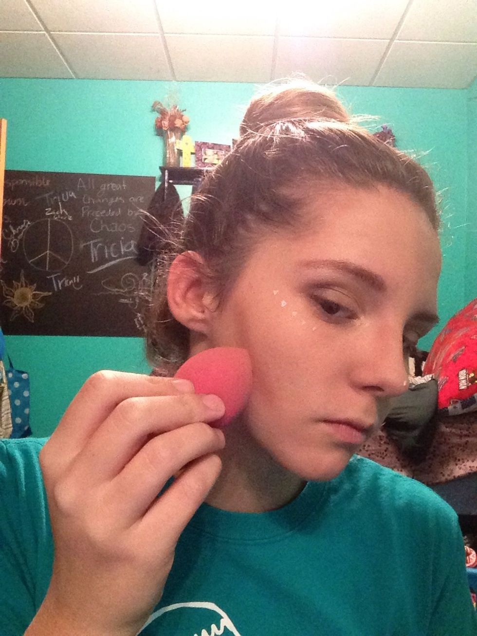 Grab that beauty blender and blend away! Be sure to smooth out any of the dots and blend away any harsh contour lines!!