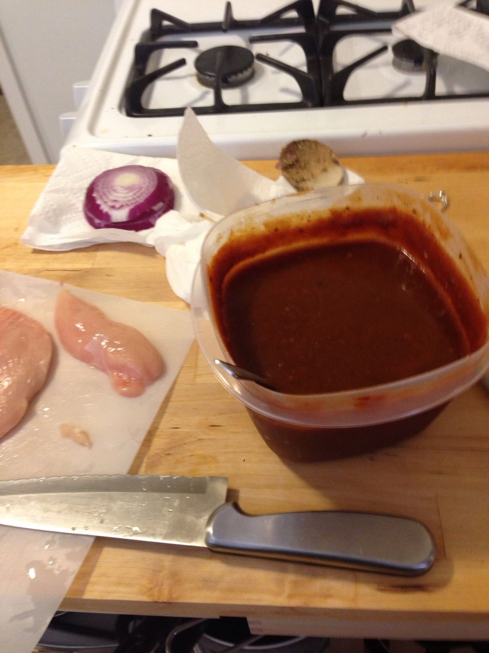 Grab the BBQ sauce. Pictured is a Dr. Pepper BBQ sauce I made using a modified version of a guide on here. If you want a store brand, I'd recommend bullseye. Yum!