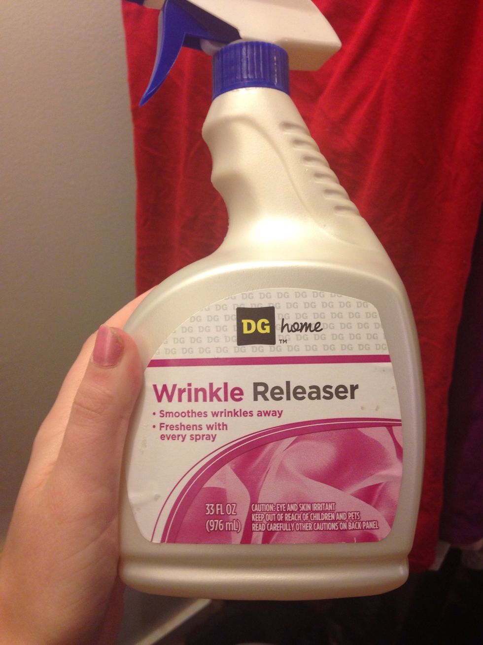 Grab the wrinkle releaser! This one is Dollar General brand, it's cheaper and works just as well as the Downey brand!
