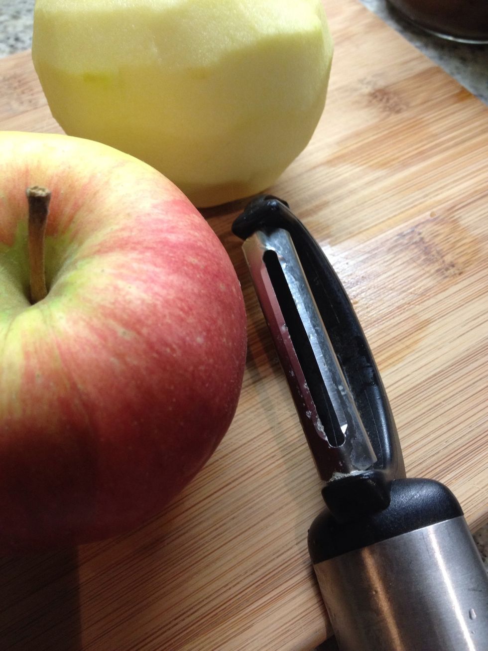 Grab your apples - any type of baking apple will do (my fav is Northern Spy) - clean and peel and core them. Make sure to leave them whole!