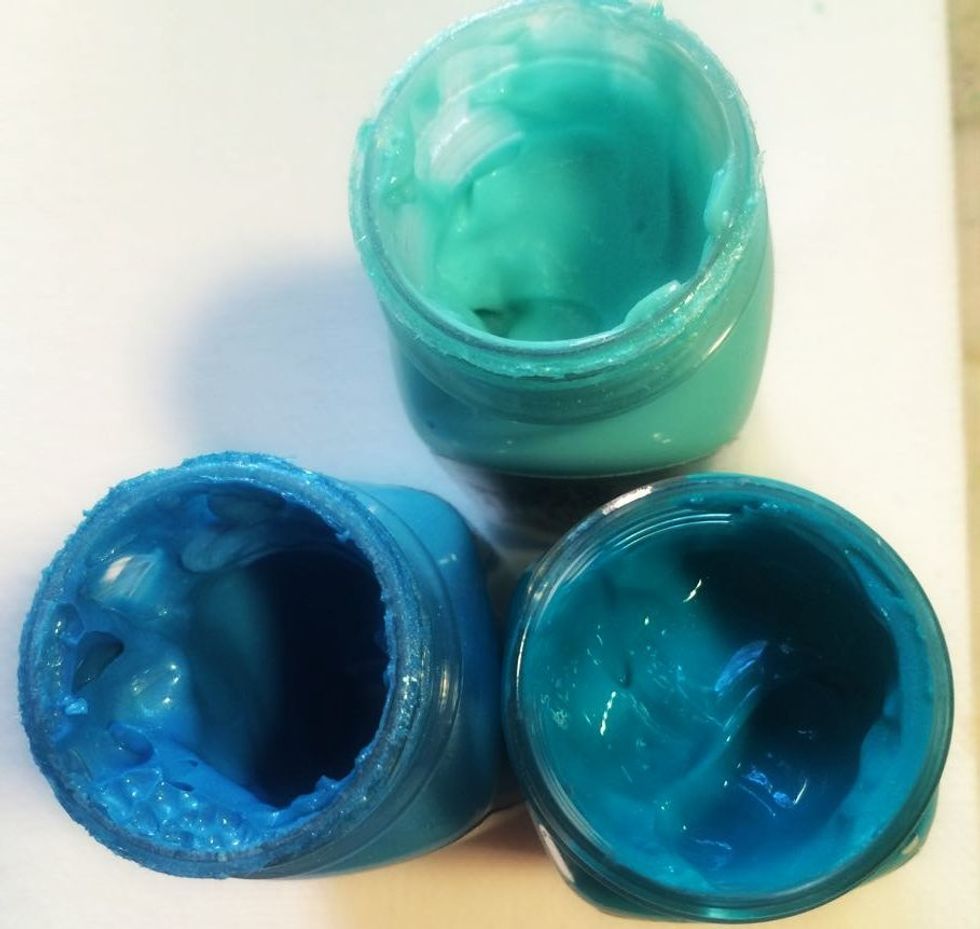 Grab your Art Anthology paints in Fiji, Tink, and Baby Blue eyes...you will need a brush for the next step so we can get started on the background