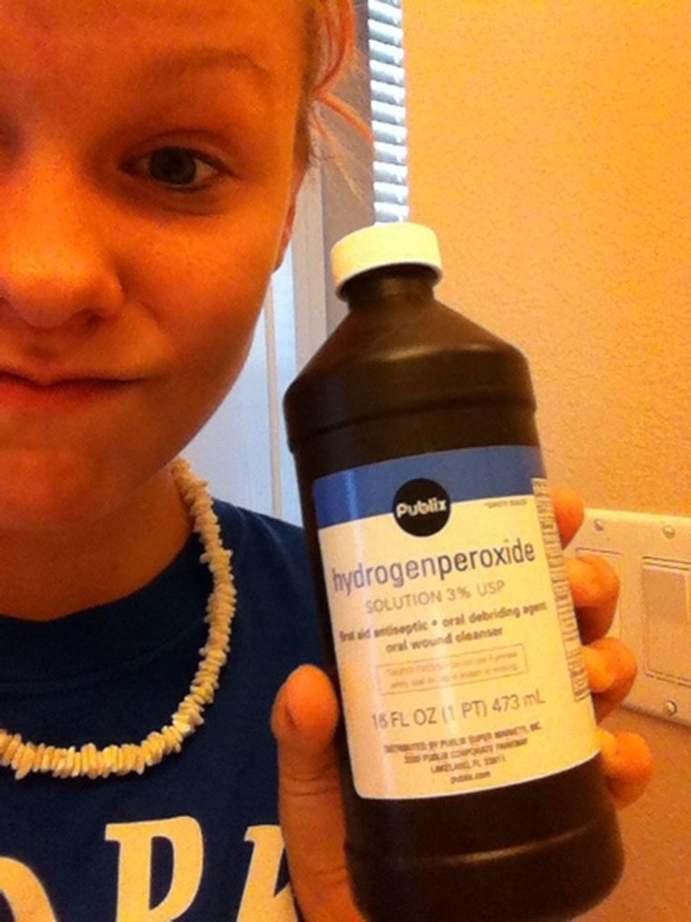 Grab your hydrogen peroxide and only put a small amount into your mouth (do not swallow!!!) swish around your teeth .