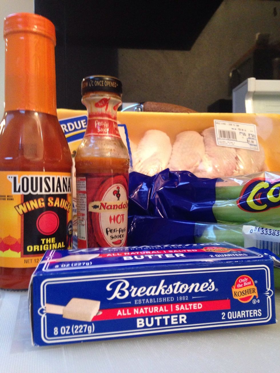 Grab your ingredients , butter , celery , wings and hot sauce , Nandos sauce is important for the South African twist to the Super Bowl favorite.