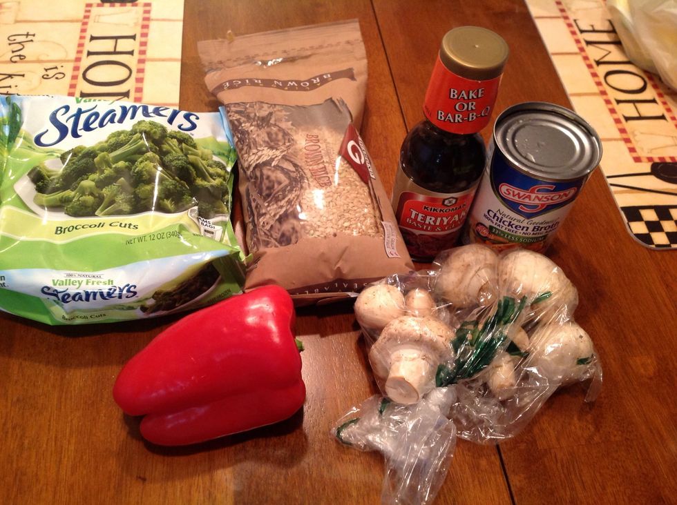 Grab your ingredients omit the rice I decided to leave it out or you can use it if you like. I always use brown rice it's healthier.