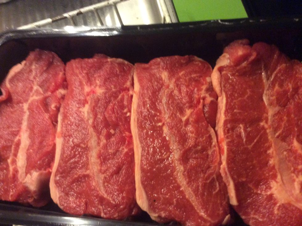 Grab your steaks and put them onto the stove. Have it anywhere between 4-5 minutes on each side.