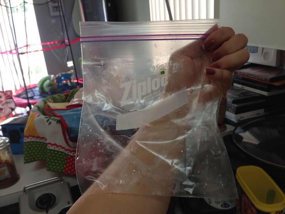Grab your zip loc bag and fold the top of the bag down. Cut the corner off on one side of your bag.