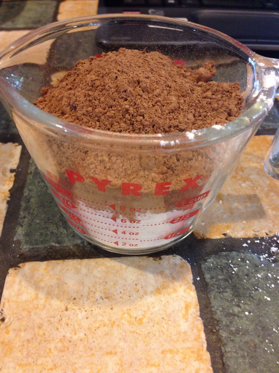 Gradually add cocoa powder and sugar into the mix, stir until smooth.