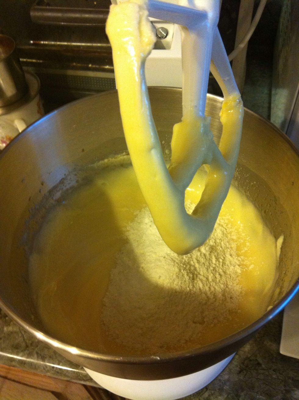 Gradually add dry mixture to wet mixture and combine