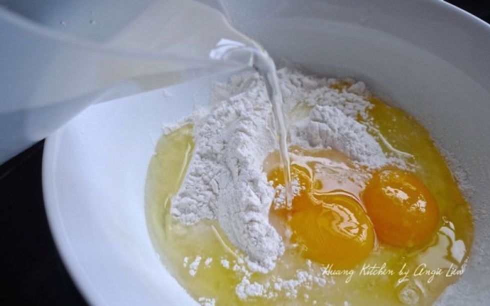 Gradually add in water, whisking the ingredients at the same time.