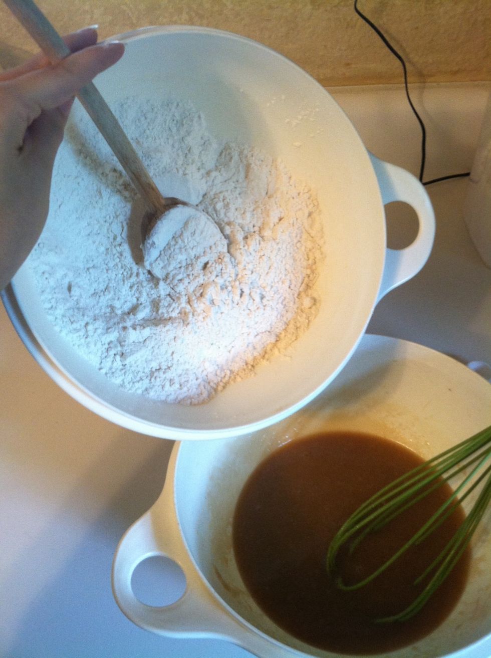 Gradually mix in those dry ingredients from before.