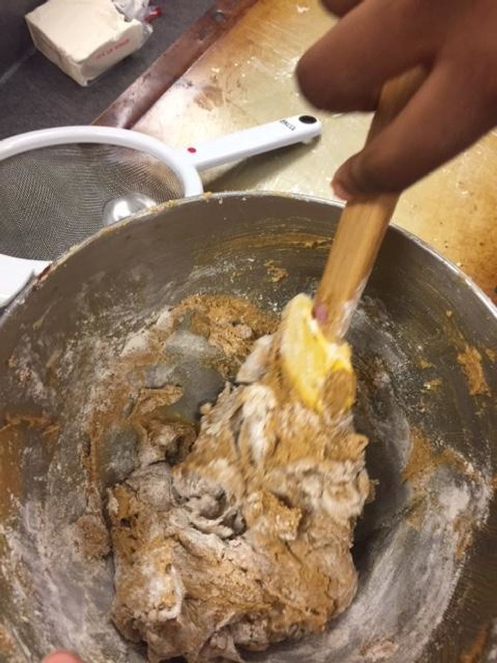 Gradually stir the sifted ingredients into the molasses mixture