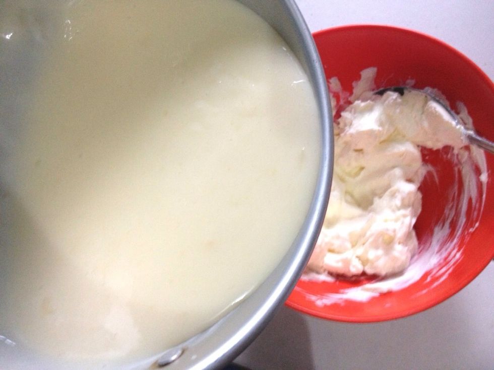Gradually whisk the hot milk mixture into the cream cheese until smooth.