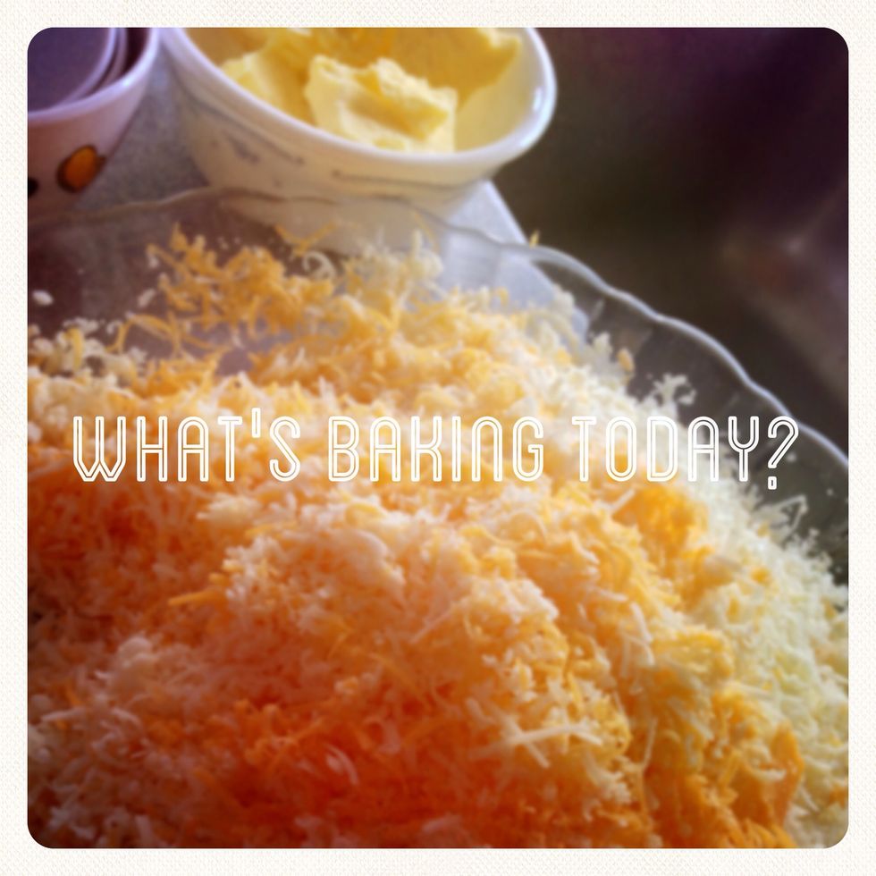 Grate 3 cups of cheddar (2 is ok too but why not 3?)