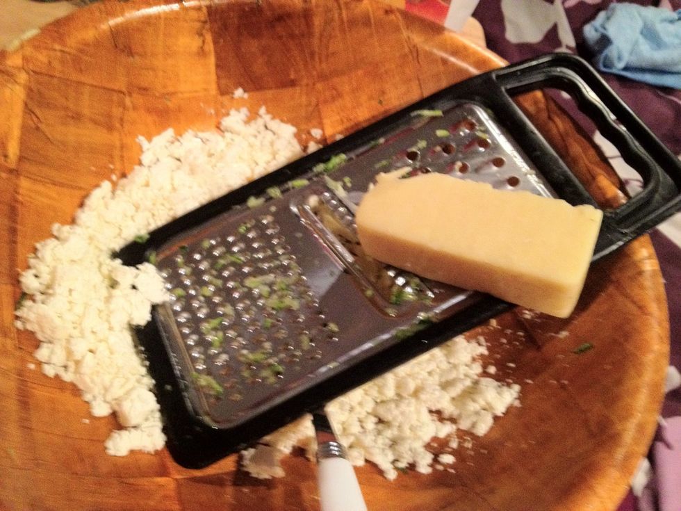 Grate the cheddar cheese.