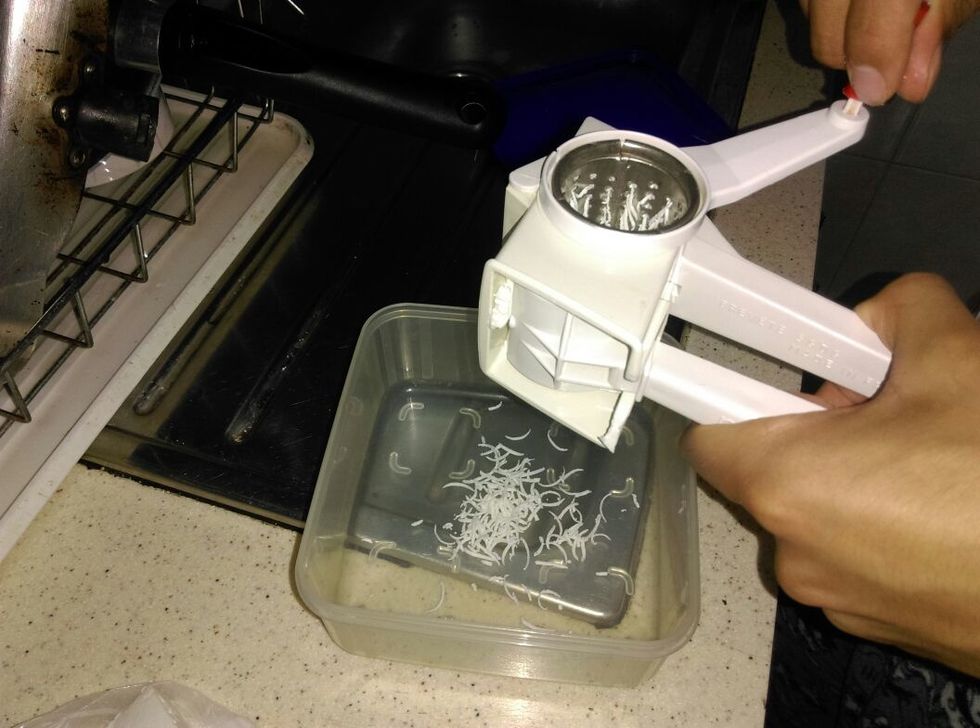 Grate the cheese, not all