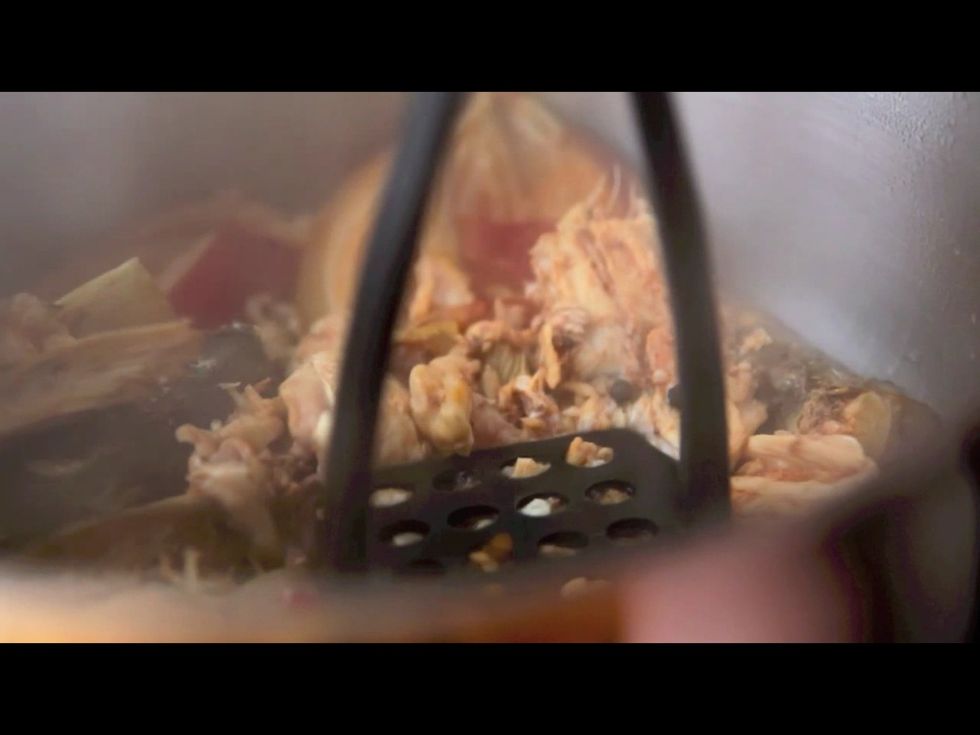 ... Grate the onion through a sieve and return it to the stock.