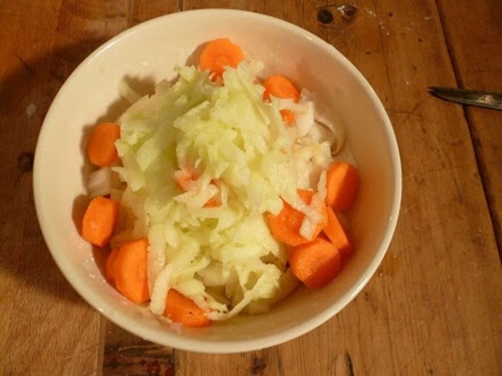 Grate the union and the carrot