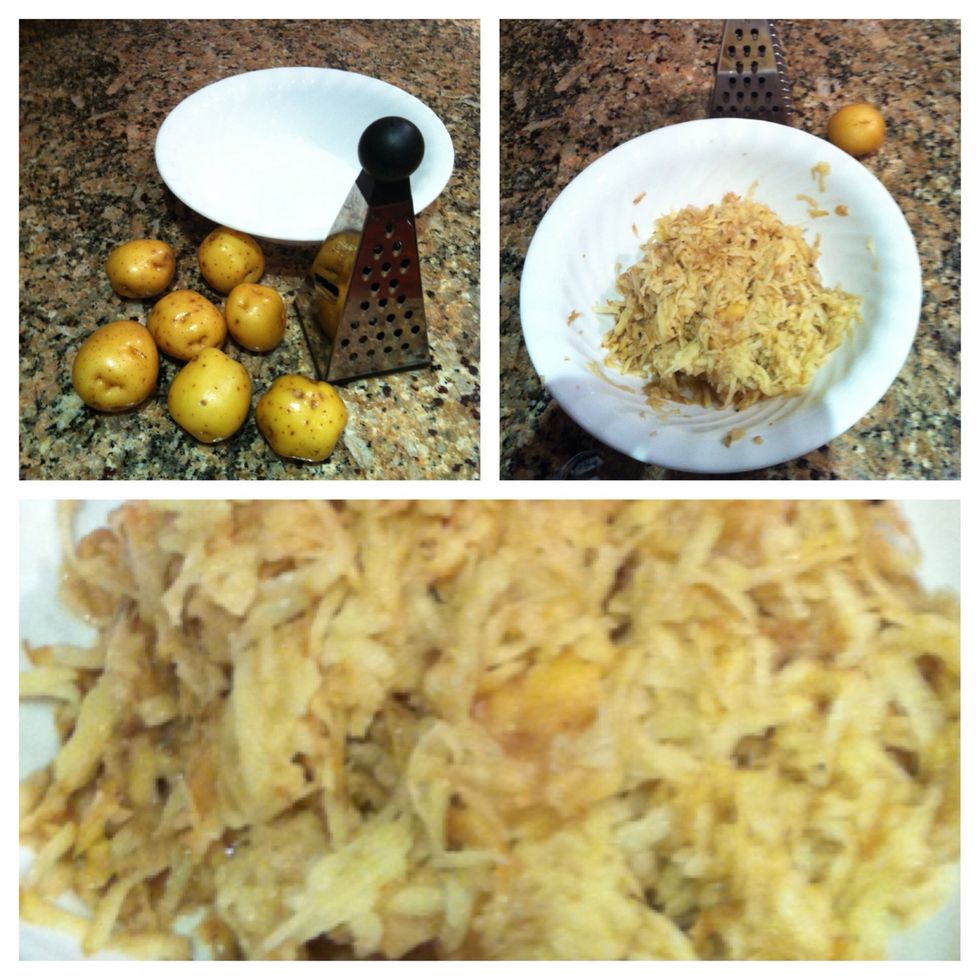 Grate the yellow potato.  (You can use Yukon gold, Russet, yellow or white potatoes...)