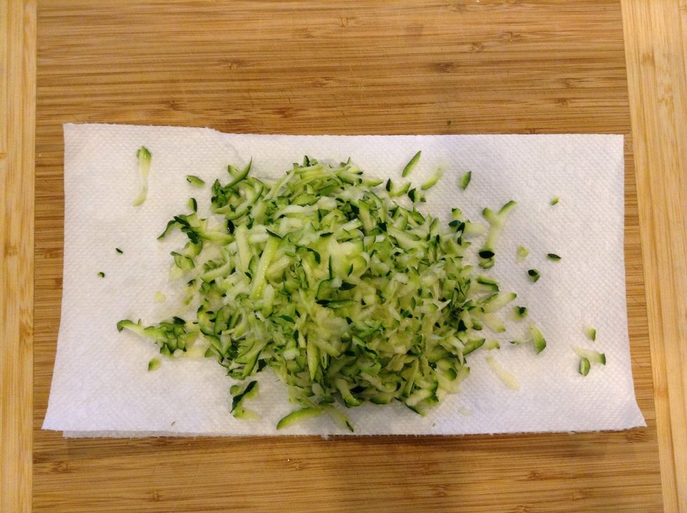 Grate the zucchini and squeeze out as much water as you can