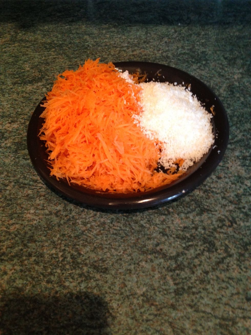 Grate your carrots and weigh coconut
