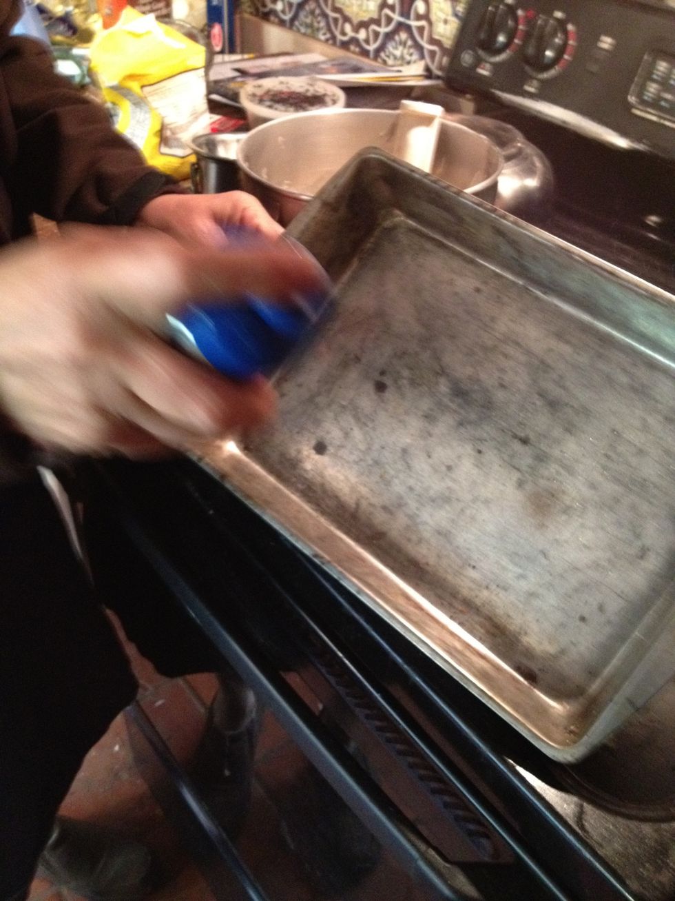 Grease a 10x16 cooking pan