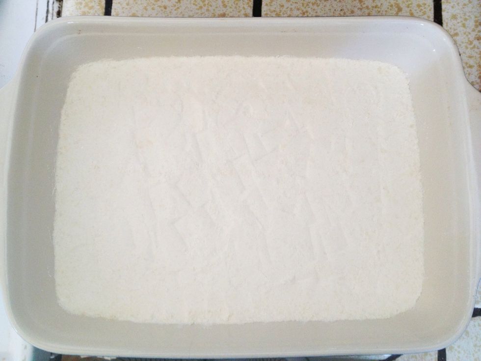 Grease a baking pan (I used a 9x12 pan). Press this mixture into the bottom of your greased pan.