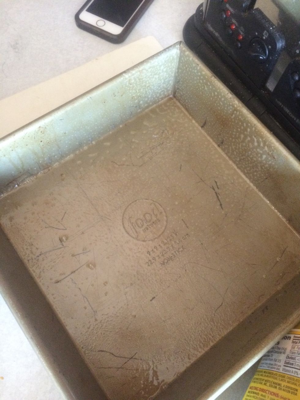 grease a big pan that you can put the mix for the bars in. Also make sure you can put it in the fridge