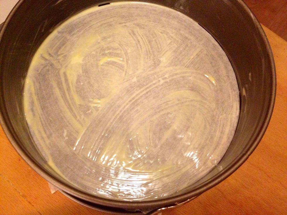 Grease a cake pan (I used some parchment paper as well since the teflon layer is peeling off, I don't want any surprise ingredients in the cake).