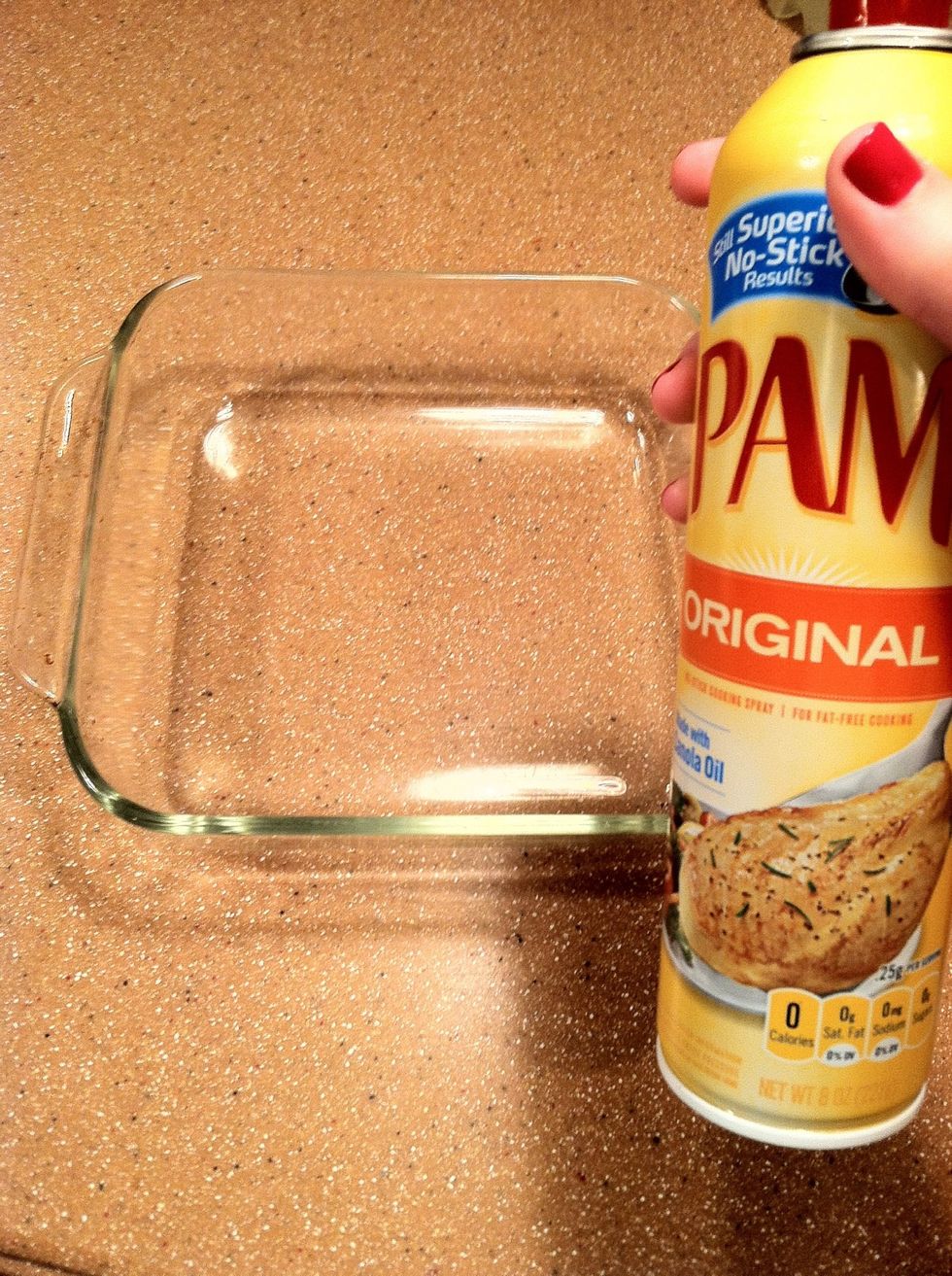 Grease an 8x8 inch baking dish with Pam.