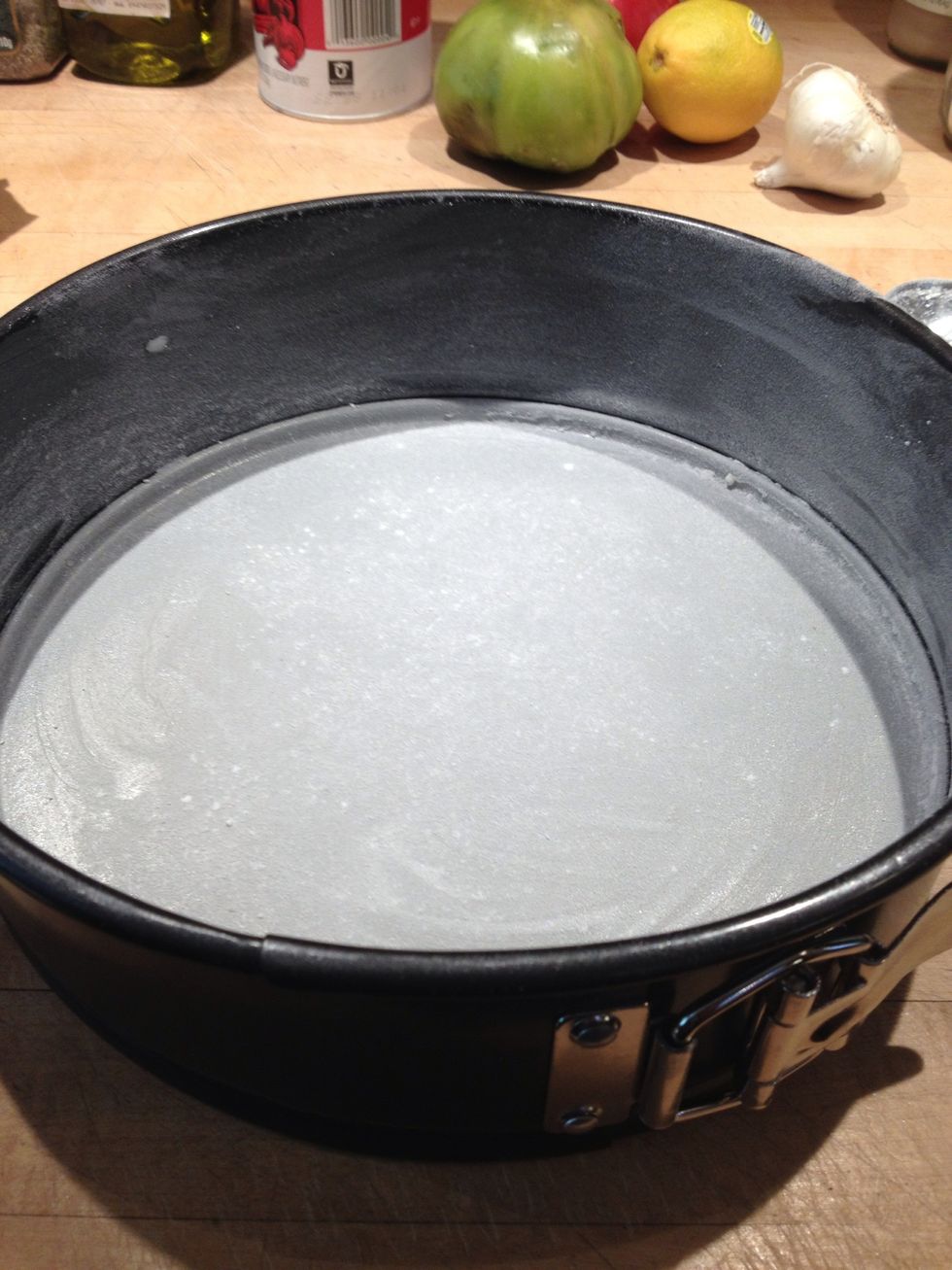 Grease and flour a 9 inch round pan. I decided to use a springform pan for easier serving.