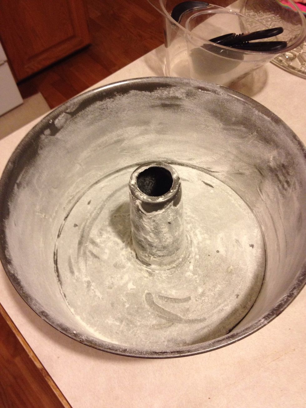 Grease and flour a tube pan.
