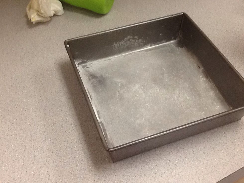 Grease and lightly flour a square 8x8 pan.