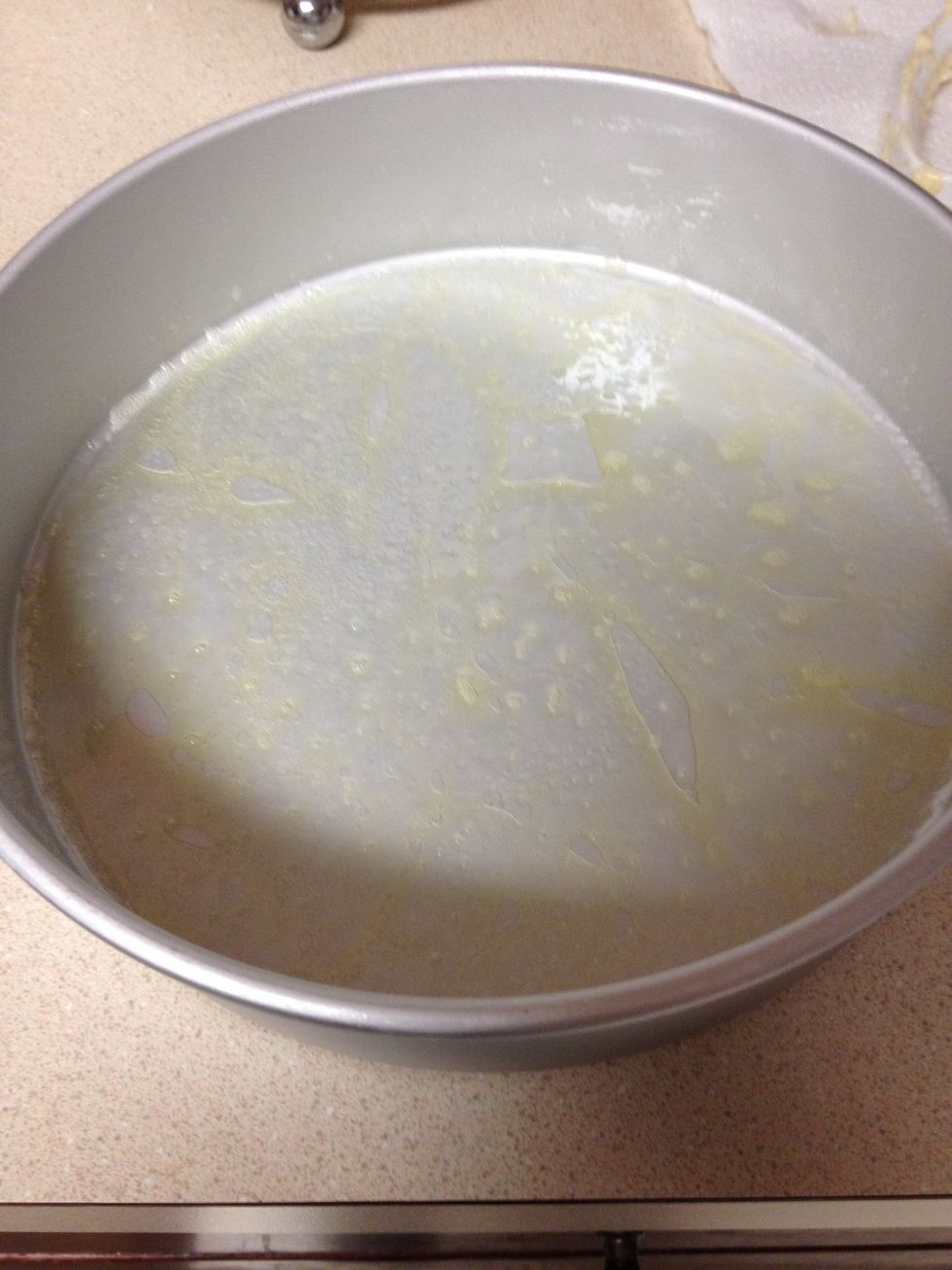 Grease and line with wax paper.  (I used two 8 in pans)