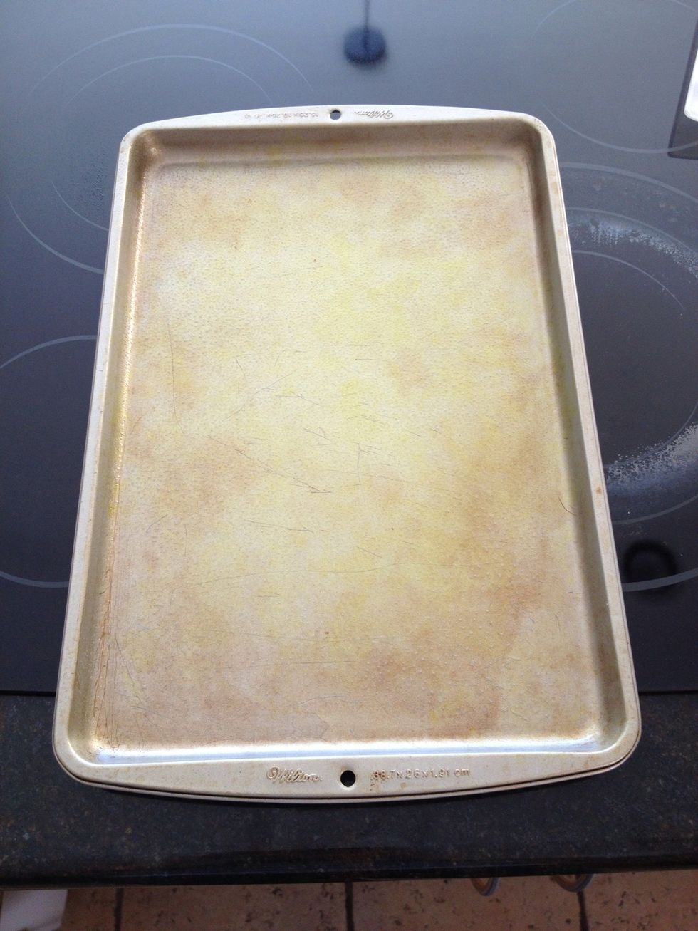 Grease baking sheet, I used Pam but almond oil works too.
