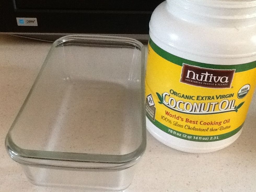 Grease loaf pan with coconut oil.