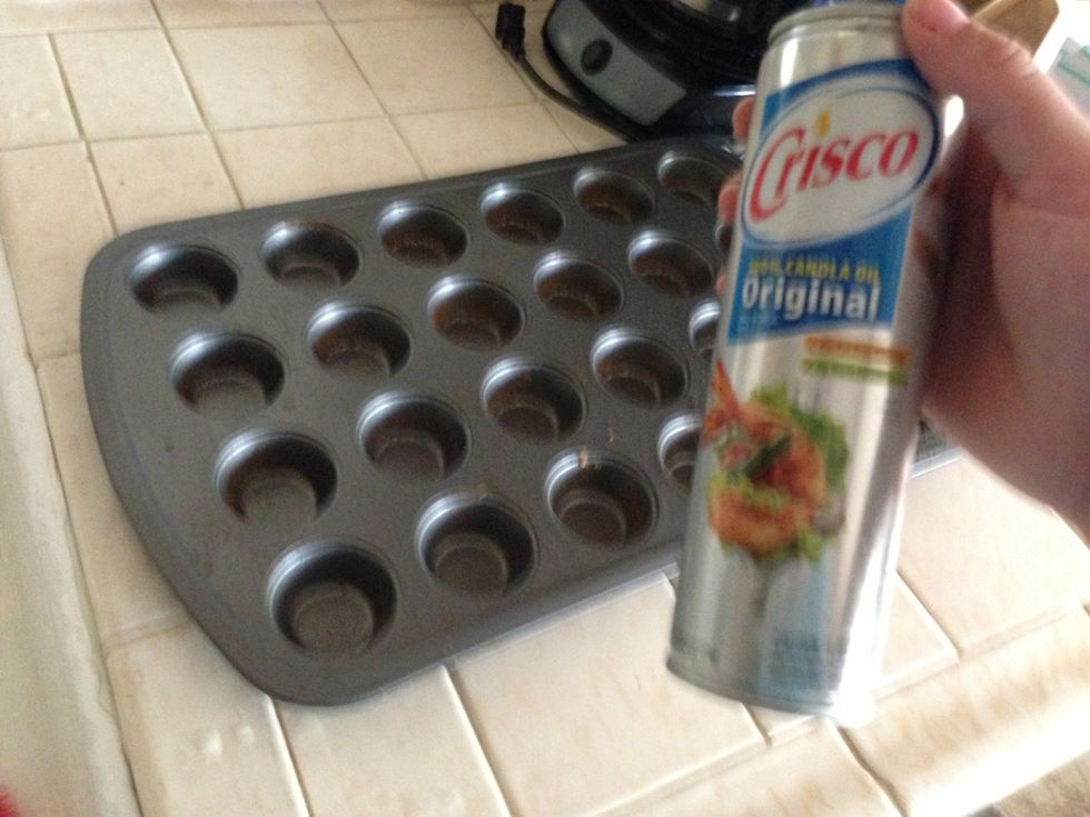Grease mini muffin pan! **can use regular cupcake pan with liners but I'm making mini ones for my prego mom!