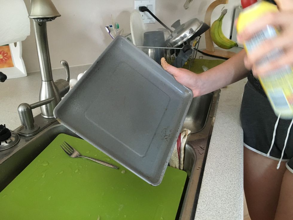 Grease pan that you will be placing the chicken strips on